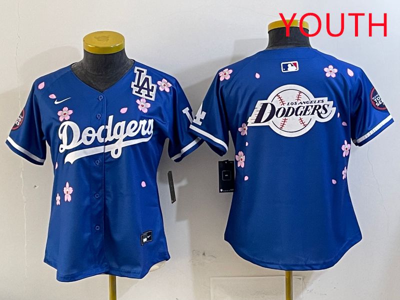 Youth Los Angeles Dodgers Blank Blue Sakura Edition 2025 Nike MLB Jersey style 29->youth mlb jersey->Youth Jersey